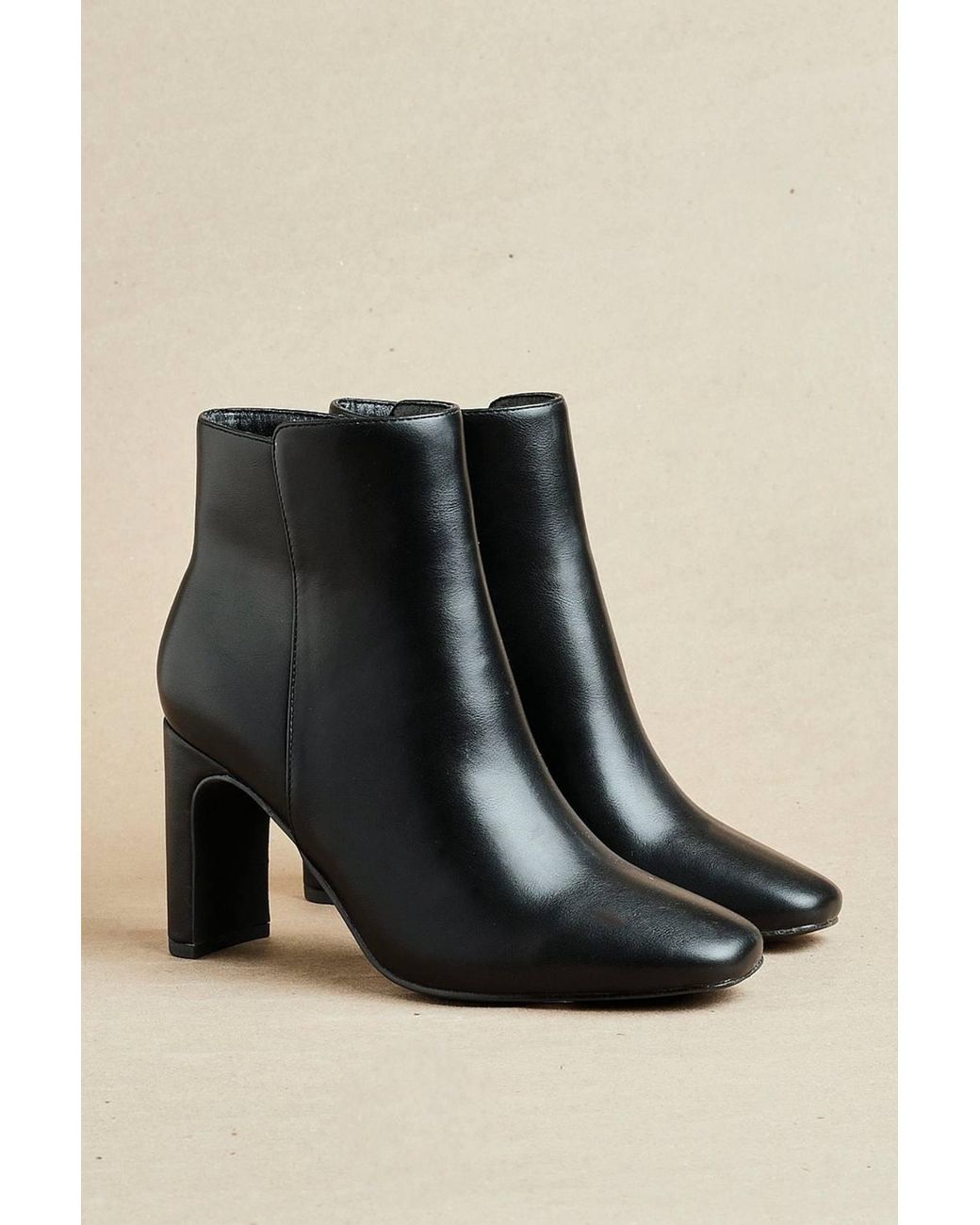 Linzi Black Glance Faux Leather Block Heel Ankle Boot