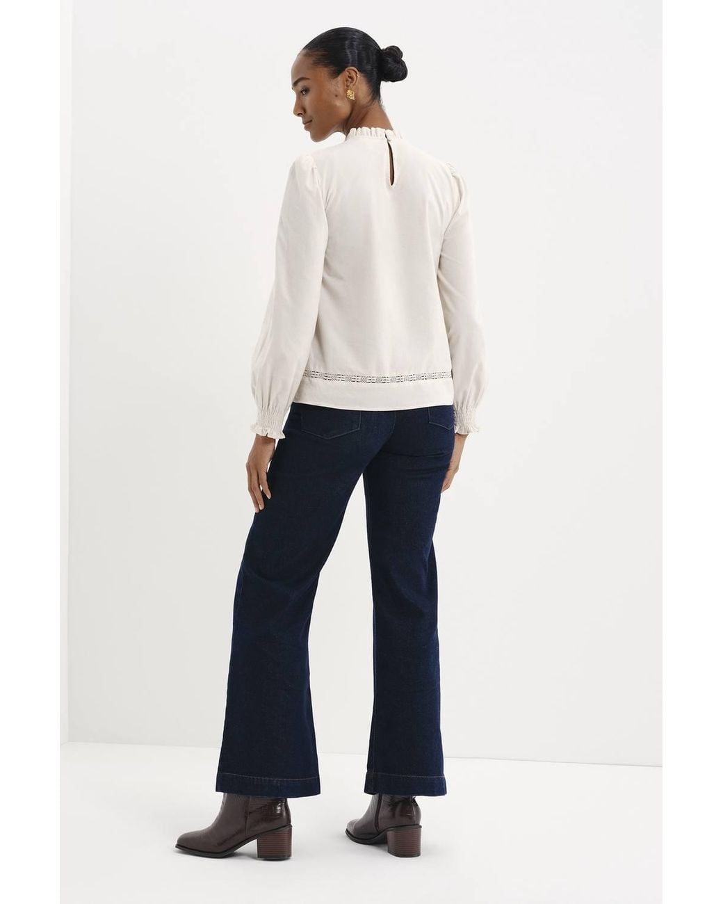 Finery London Natural Alicia Corduroy Long Sleeve Top
