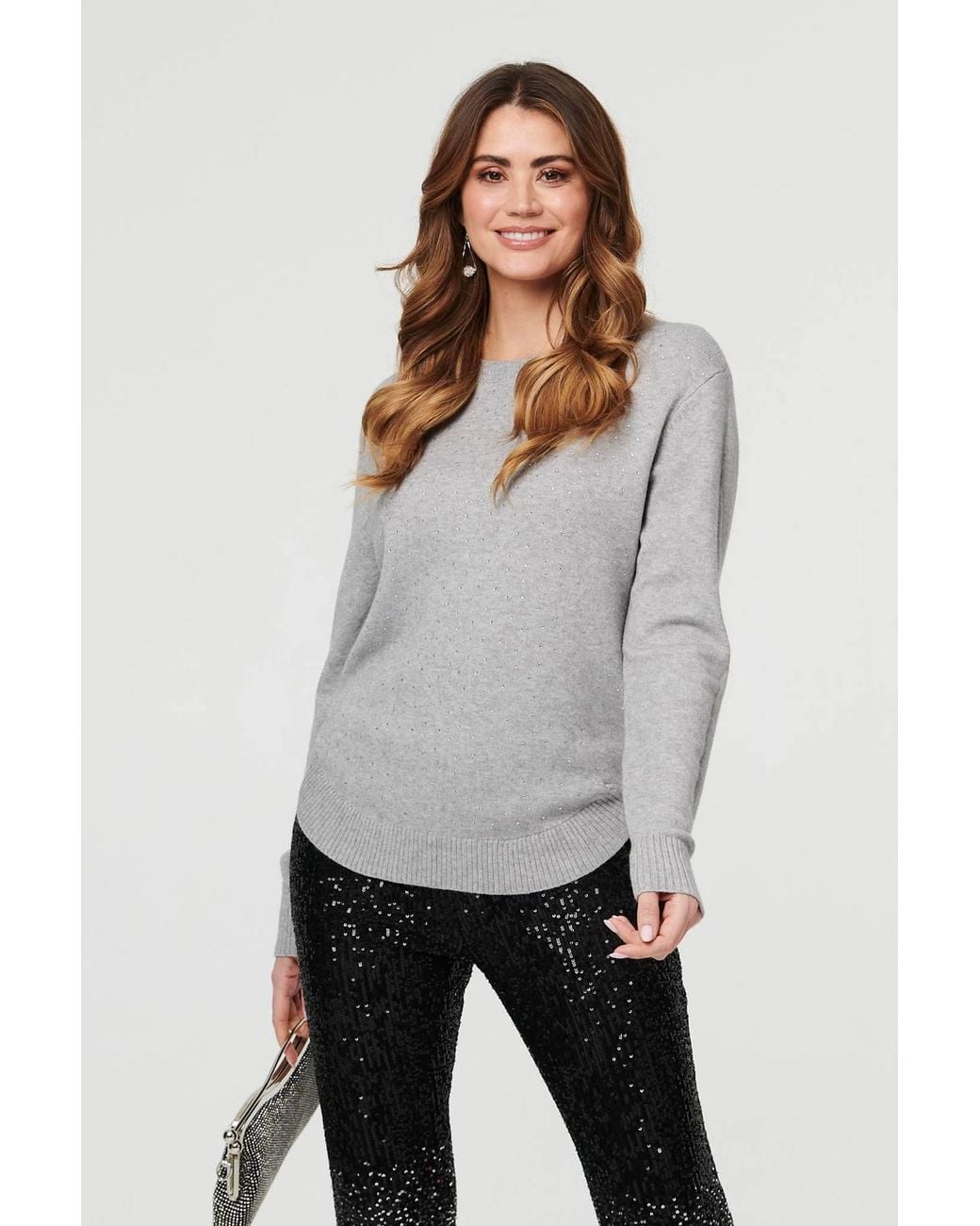 Izabel London Gray Sparkle Detail Relaxed Jumper