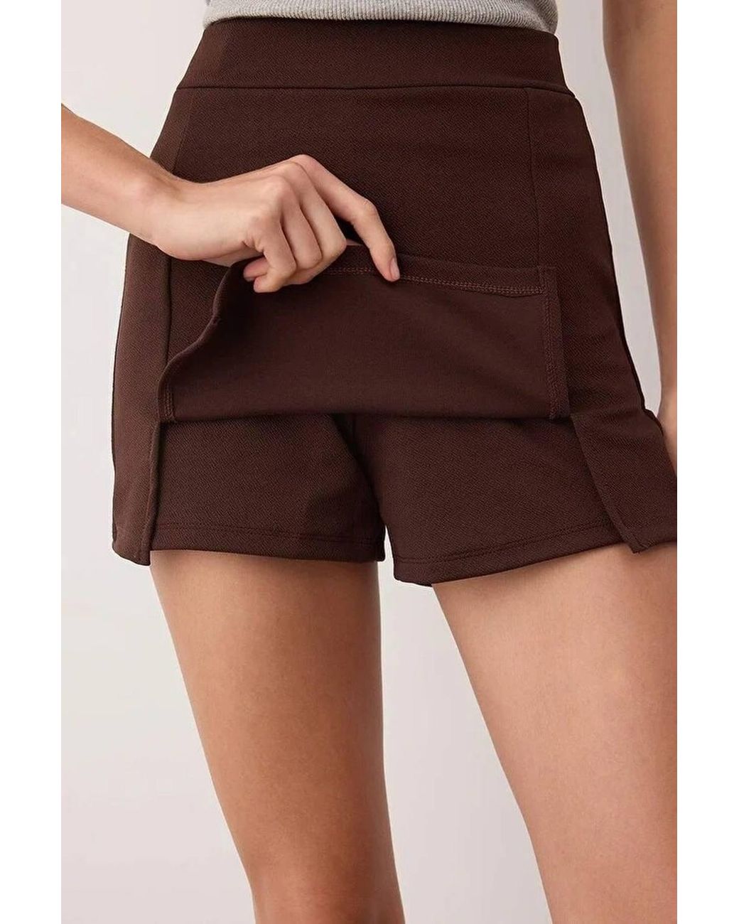 WOVCOR Brown A-Line Knit Mini Skort W/ Side Slit
