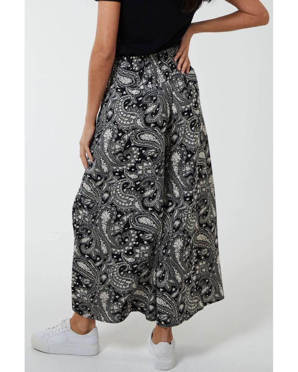 Blue Vanilla Black Shirred Wide Leg Trouser