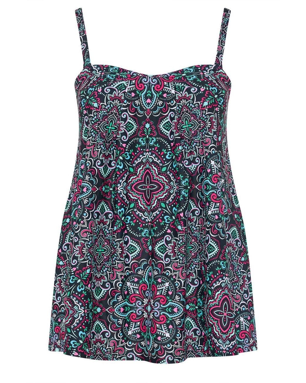 Yours Multicolor Aztec Print Pleated Tankini Top
