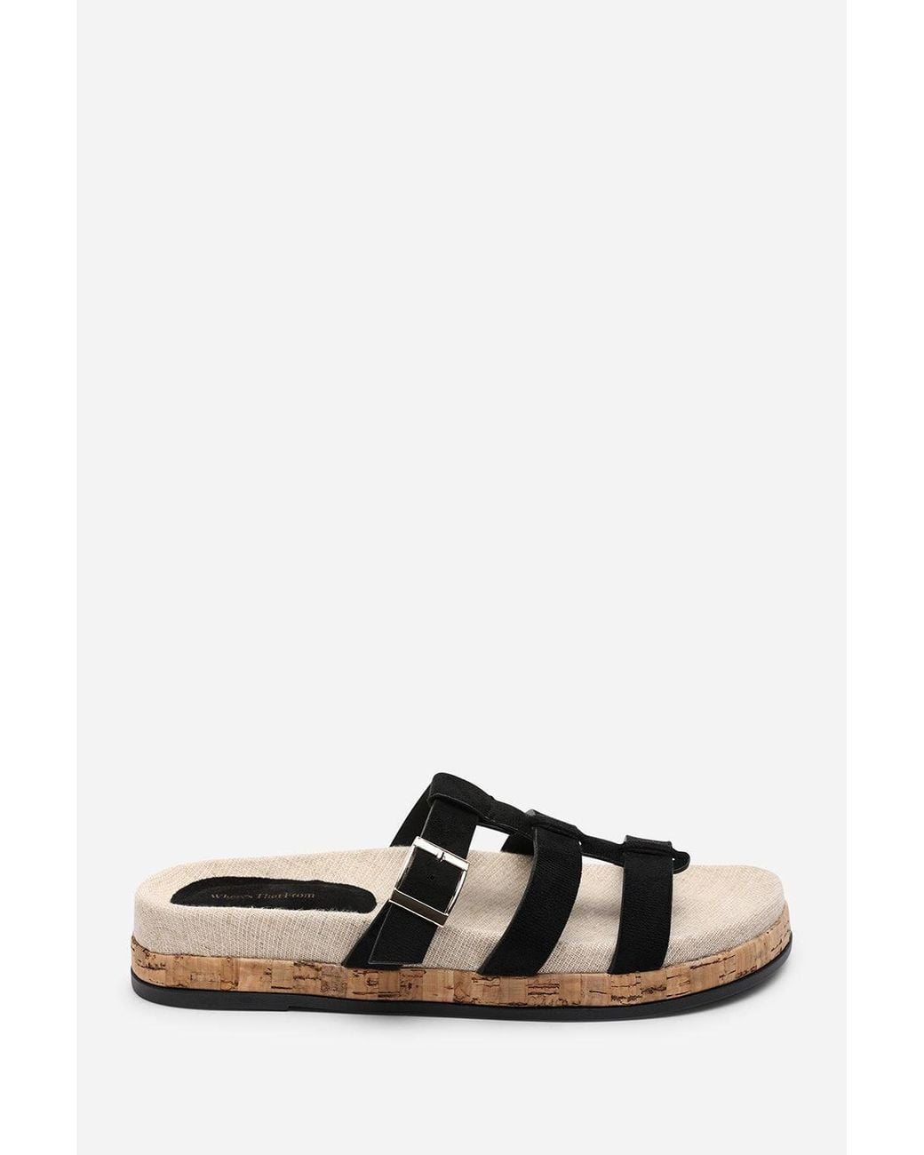 Where's That From Blue 'Bovana' Multi Strap Slider Sandals W/ Buckle Detail