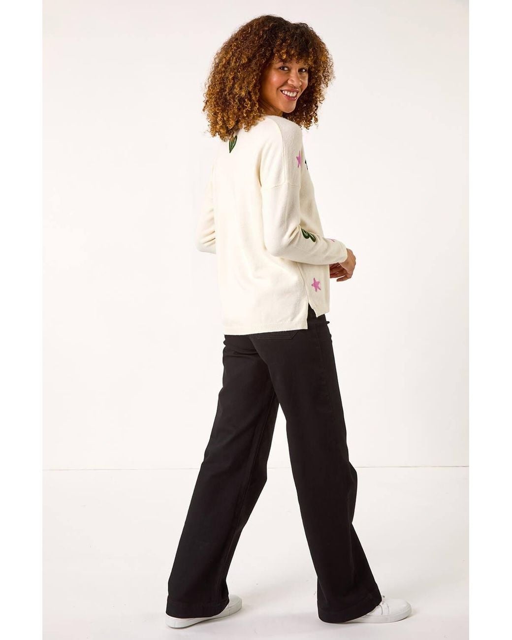 Roman White Heart & Star V-Neck Flock Jumper