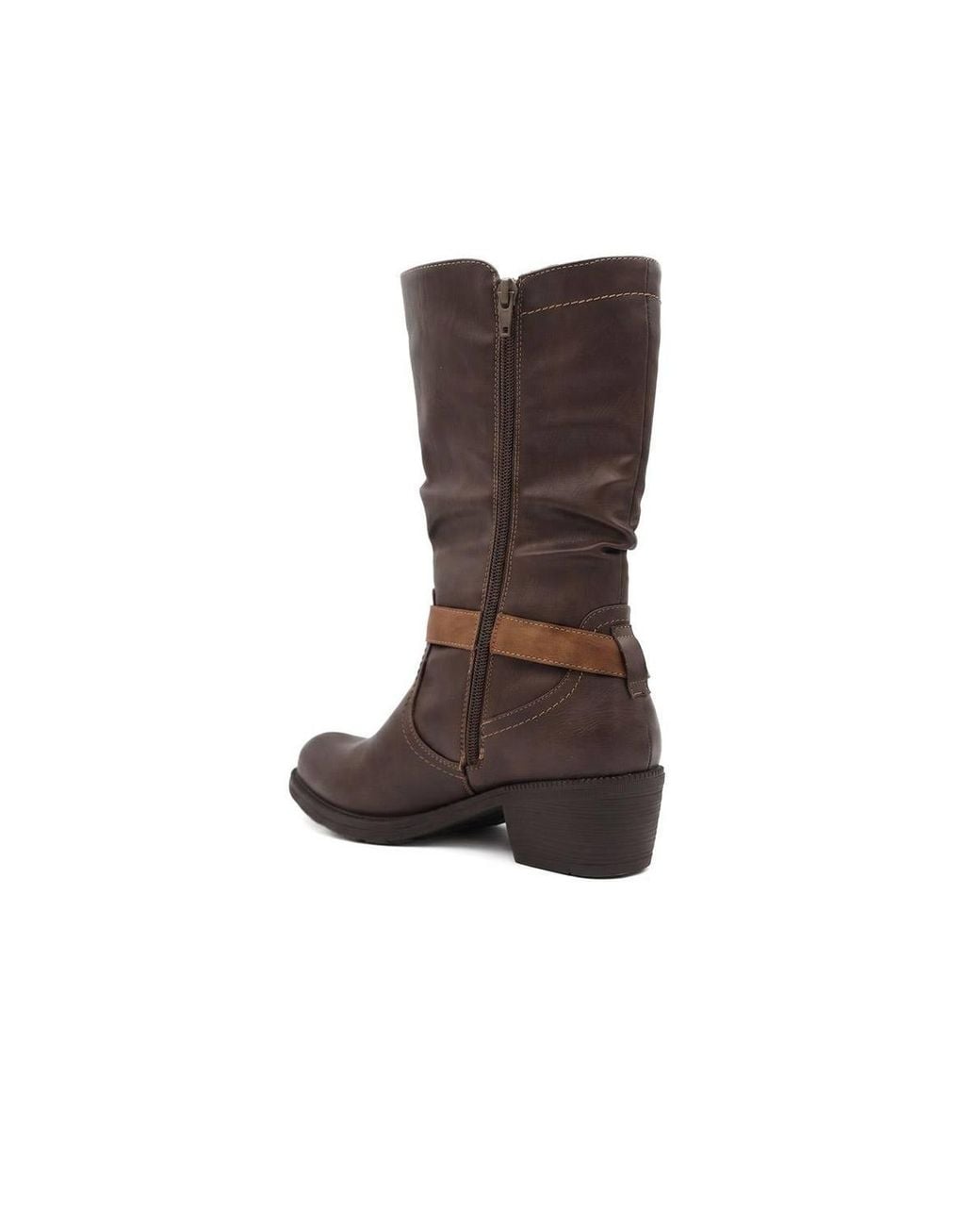Pavers Brown Waterproof Zip & Buckle Heeled Calf Boots