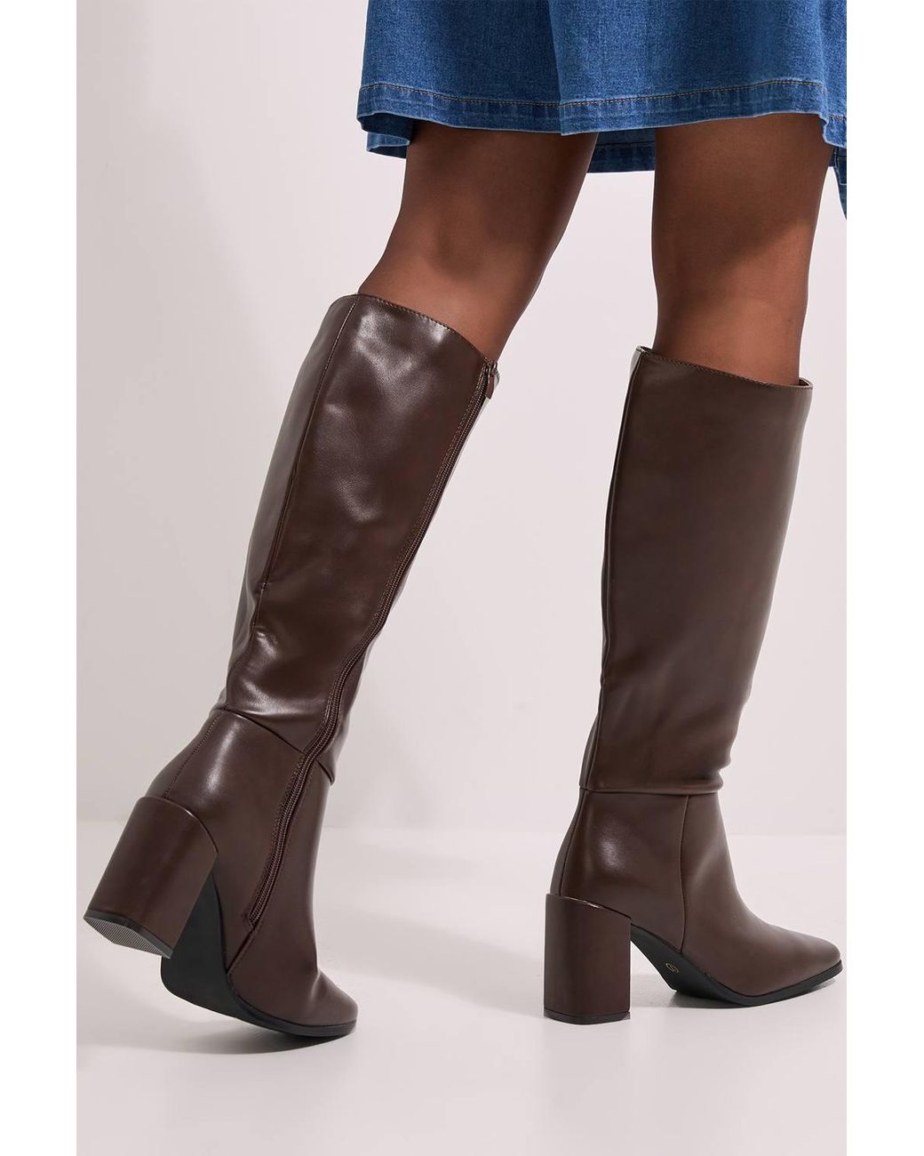 Dorothy Perkins Black Kristen Faux Leather Square Toe High Heel Knee Boots