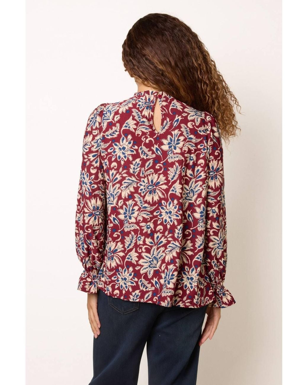 Blue Vanilla Red Long Sleeve Turtleneck Blouse