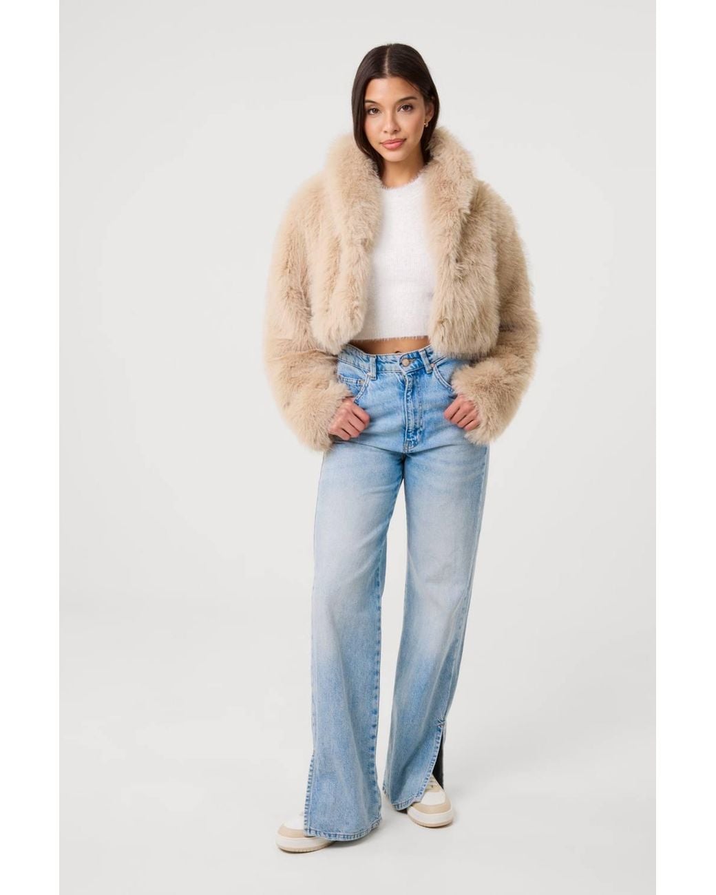 Pink Vanilla Brown Crop Fur Jacket