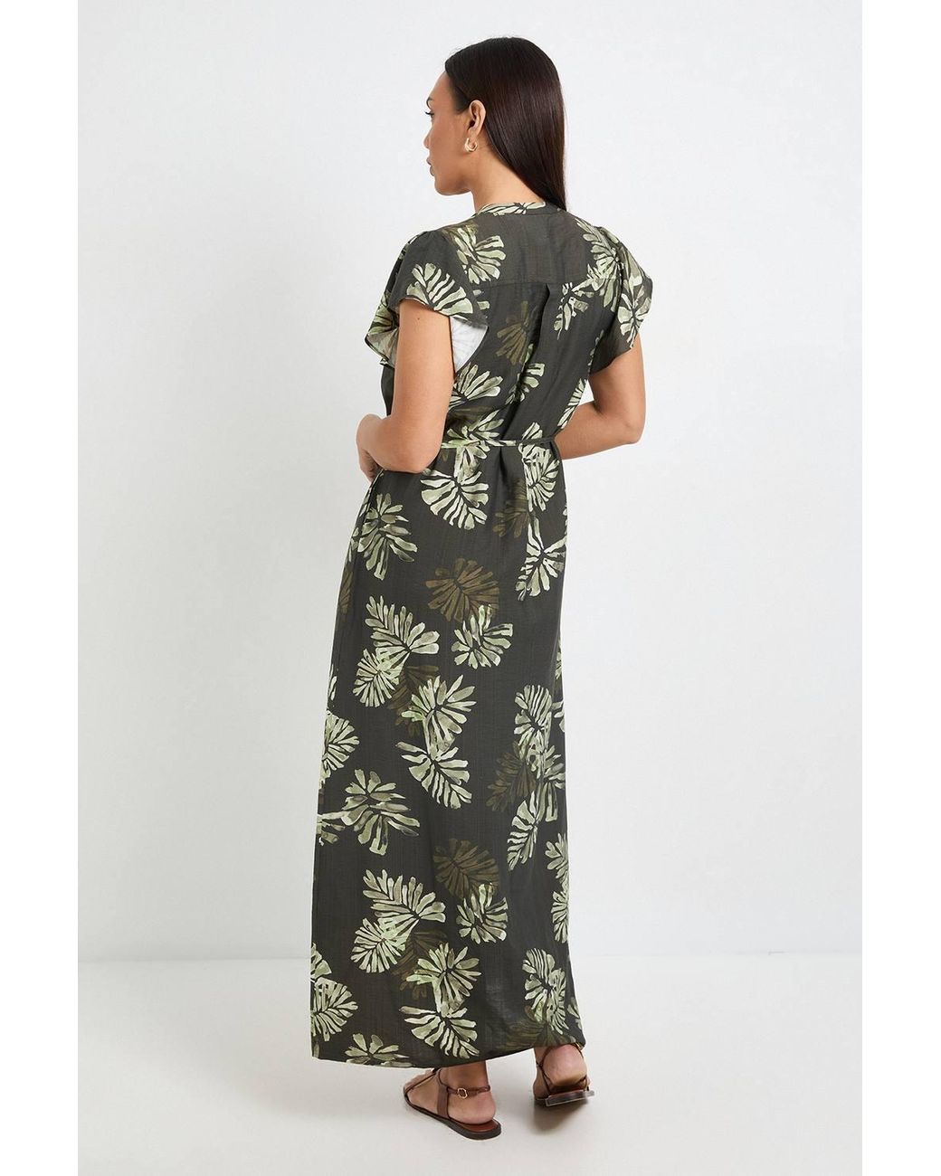 Wallis Green Palm Print Pintuck Maxi Dress
