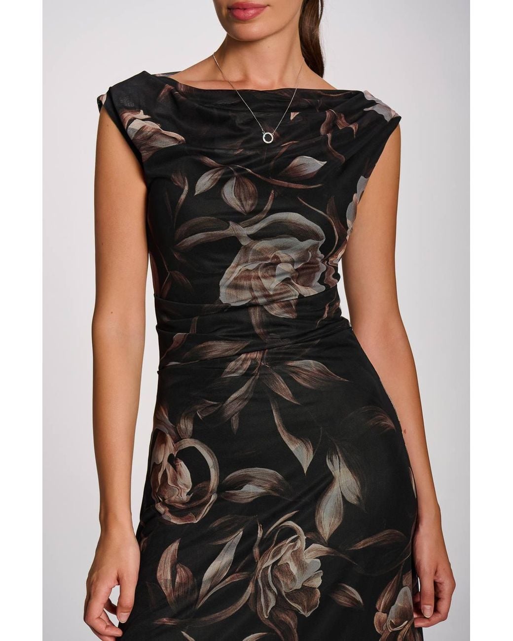 Jolie Moi Brown Multiway Neckline Mesh Maxi Dress
