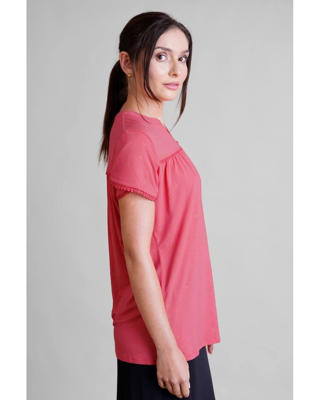 Enorsia Pink Golden Printed Cap Sleeve Jersey Tops