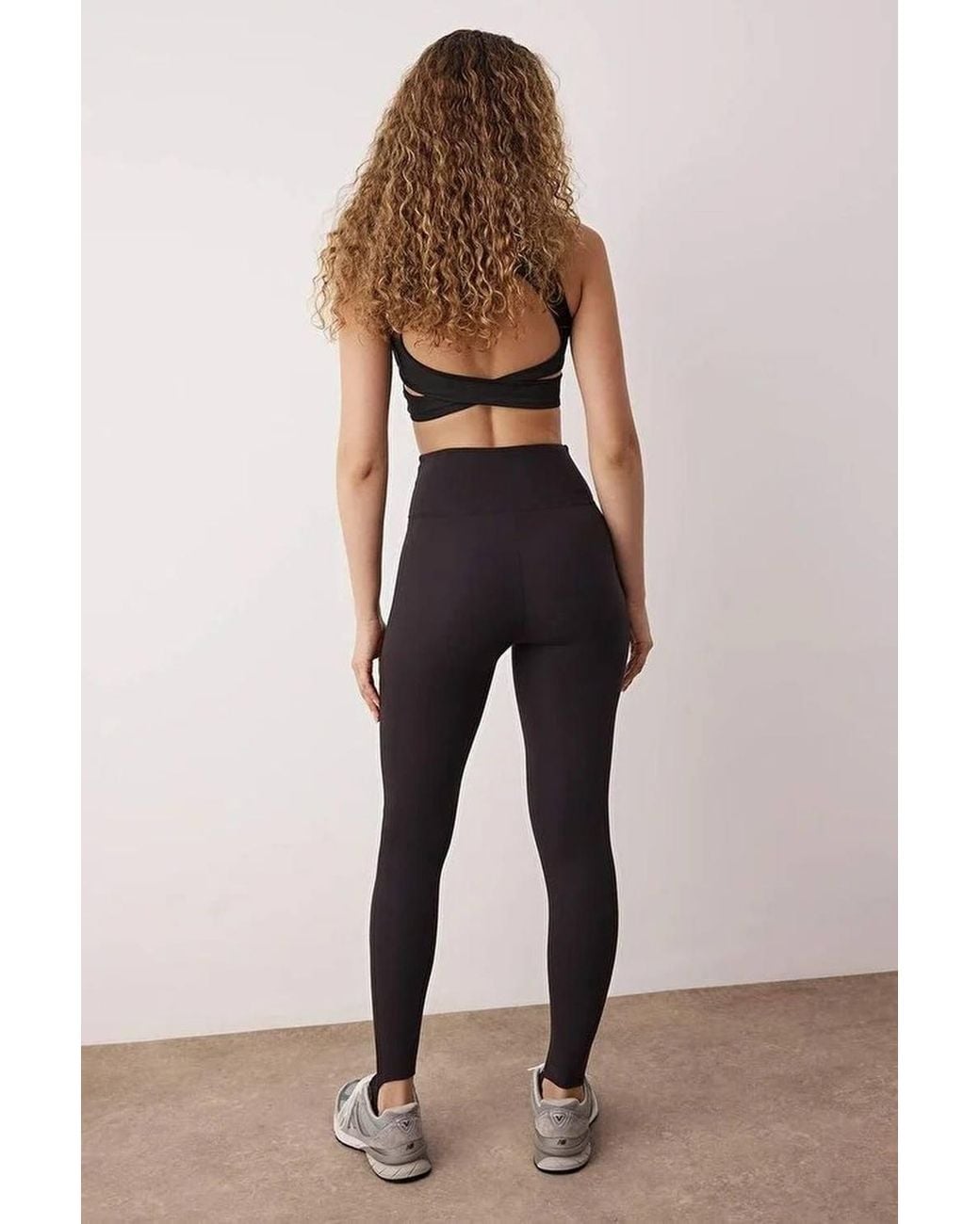 WOVCOR Black Brushed Soft-Touch Stirrup High-Rise Full-Length Sports Leggings