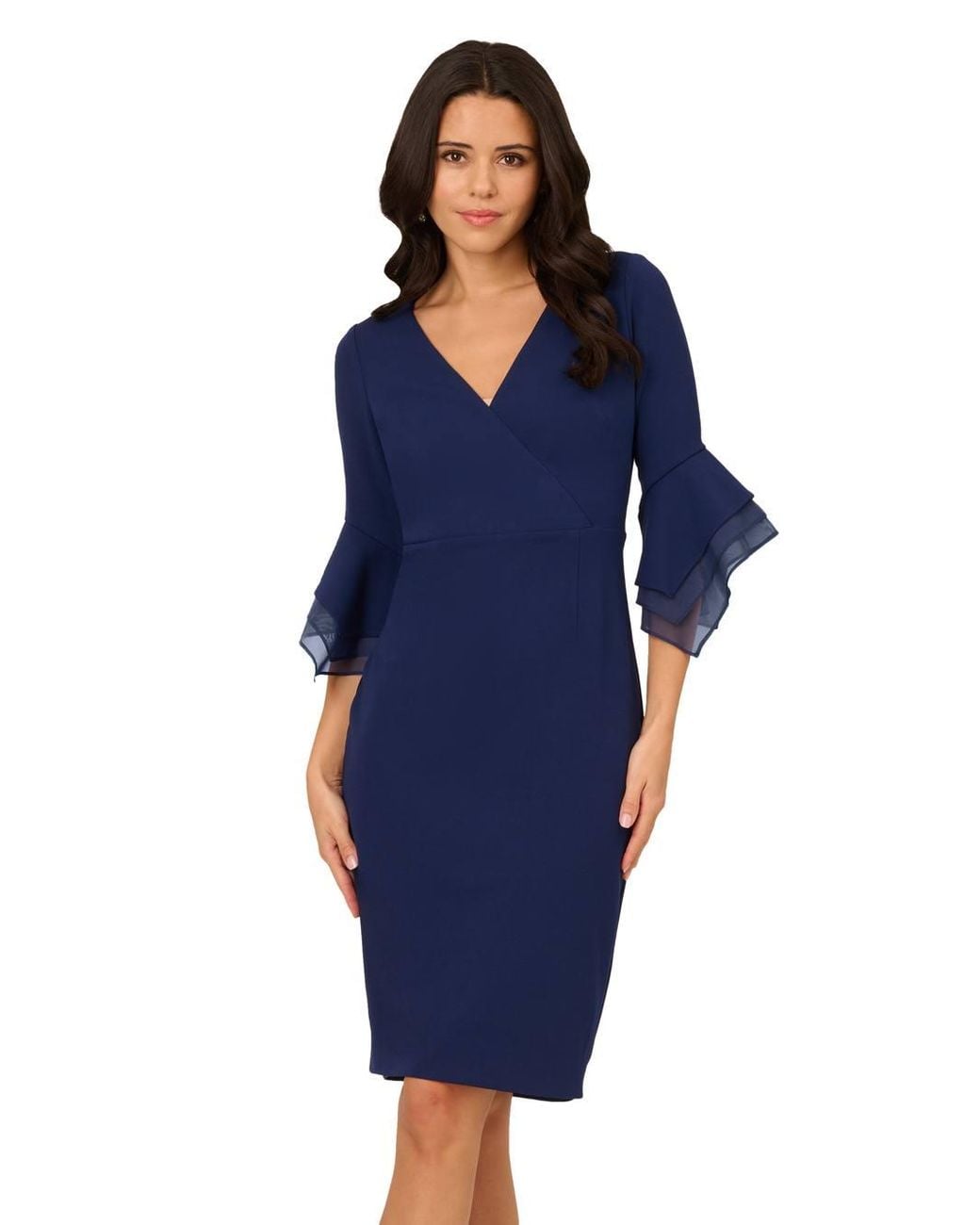 Adrianna Papell Blue Crepe Combo Midi Dress
