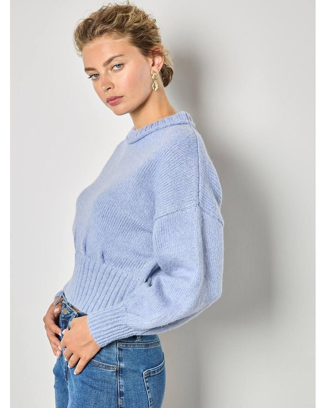 Apricot Blue Pleat Detail Crop Jumper