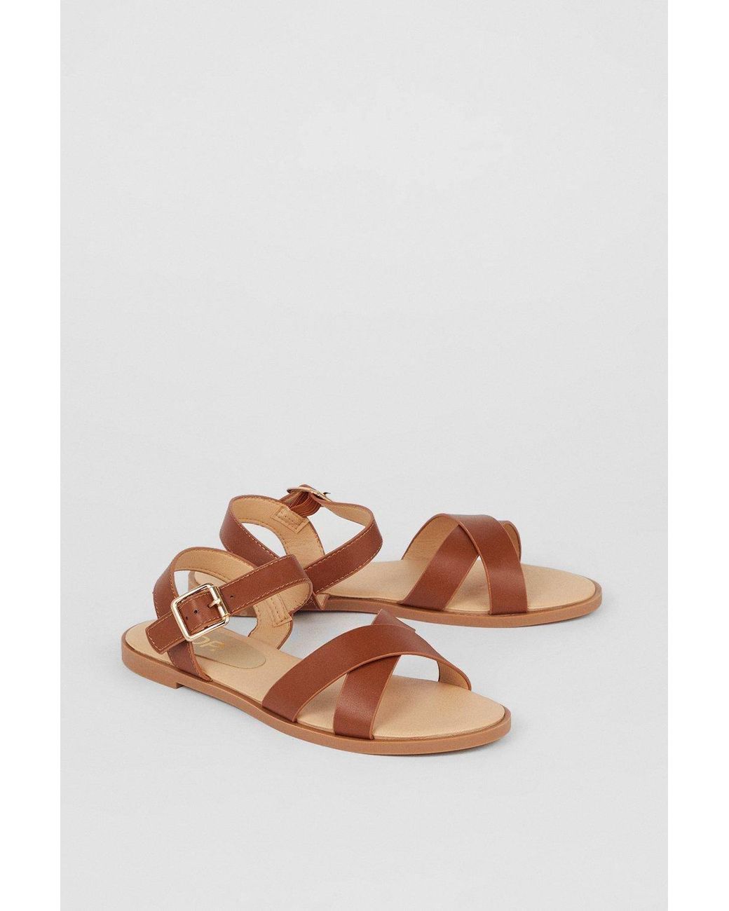 Dorothy Perkins Natural Florence Cross Strap Faux Leather Flat Sandal