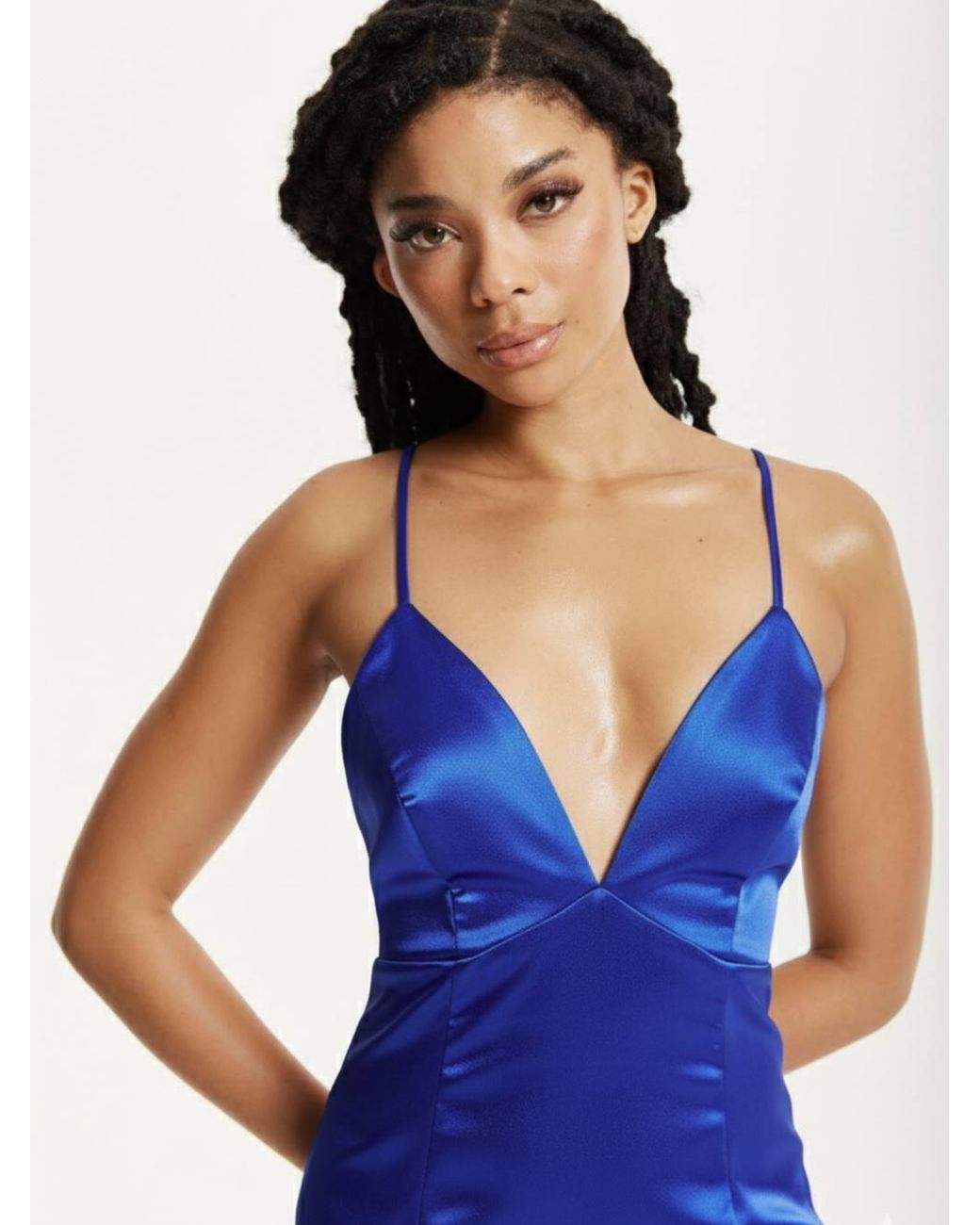 Liquorish Blue Satin Plunge Maxi Dress