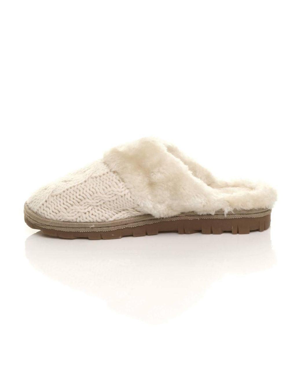 AJVANI White Flat Heel Mule Glitter Cable Knit Slippers