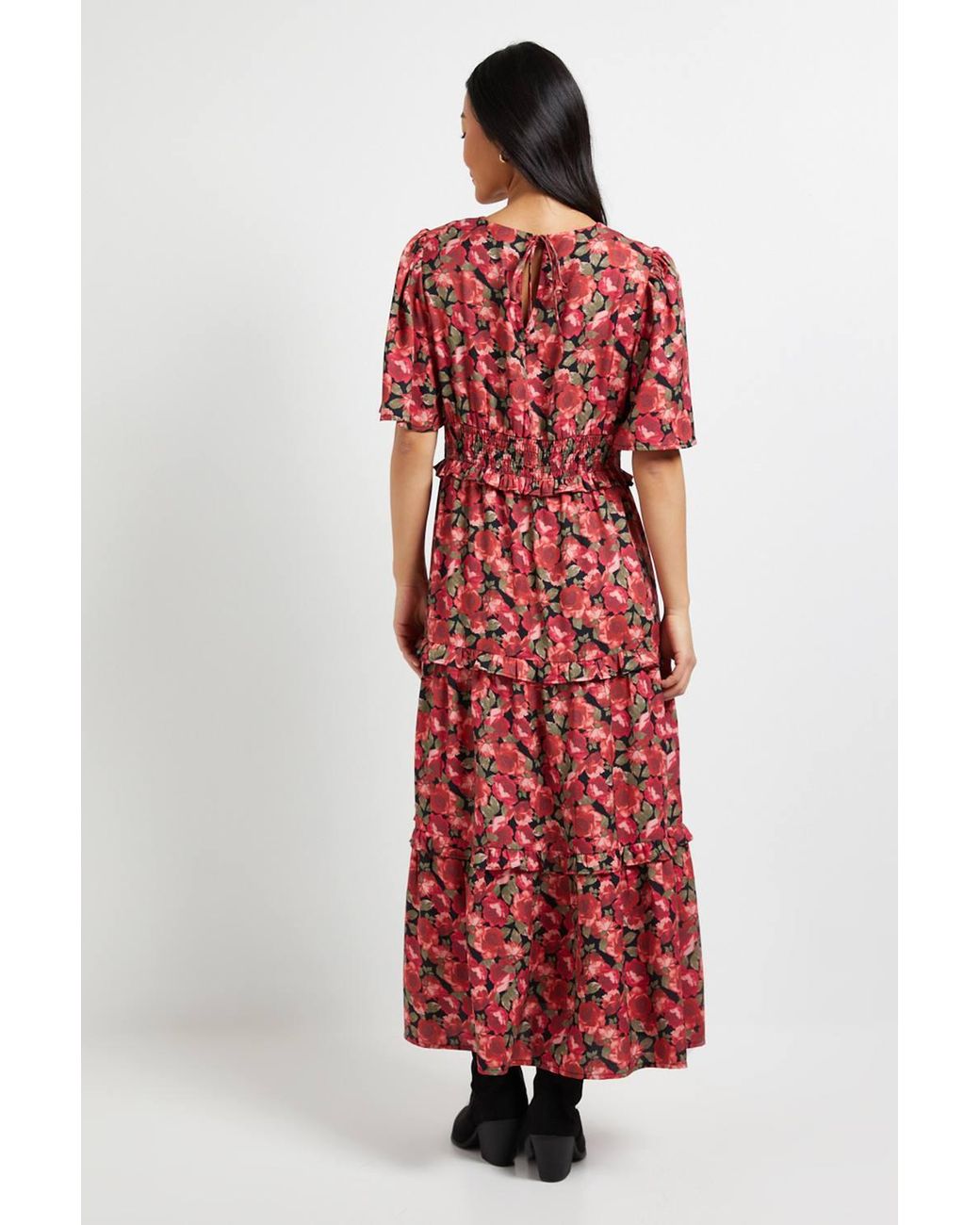 Dorothy Perkins Petite Floral Shirred Waist Angel Sleeve Tiered Maxi Dress