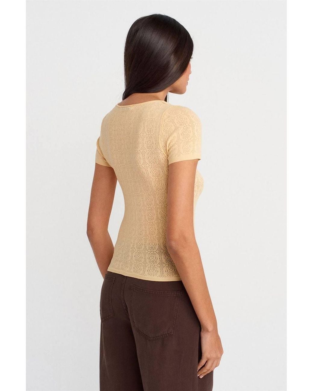 Dilvin Yellow Slim Fit Ribbed Textured Blouse