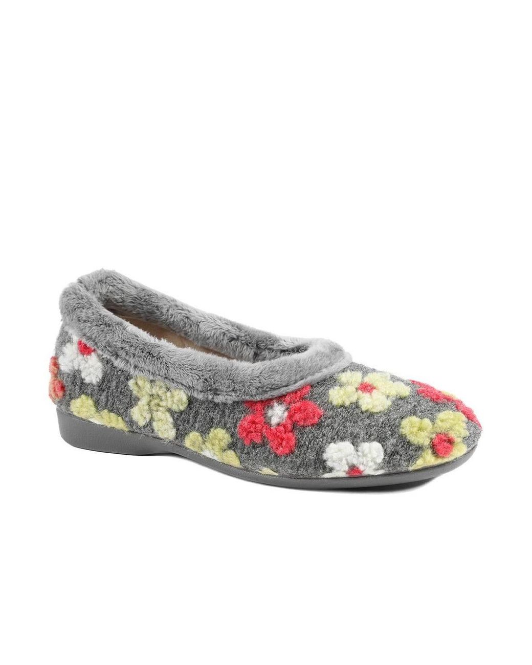 Pavers Gray Soft Floral Full Slippers