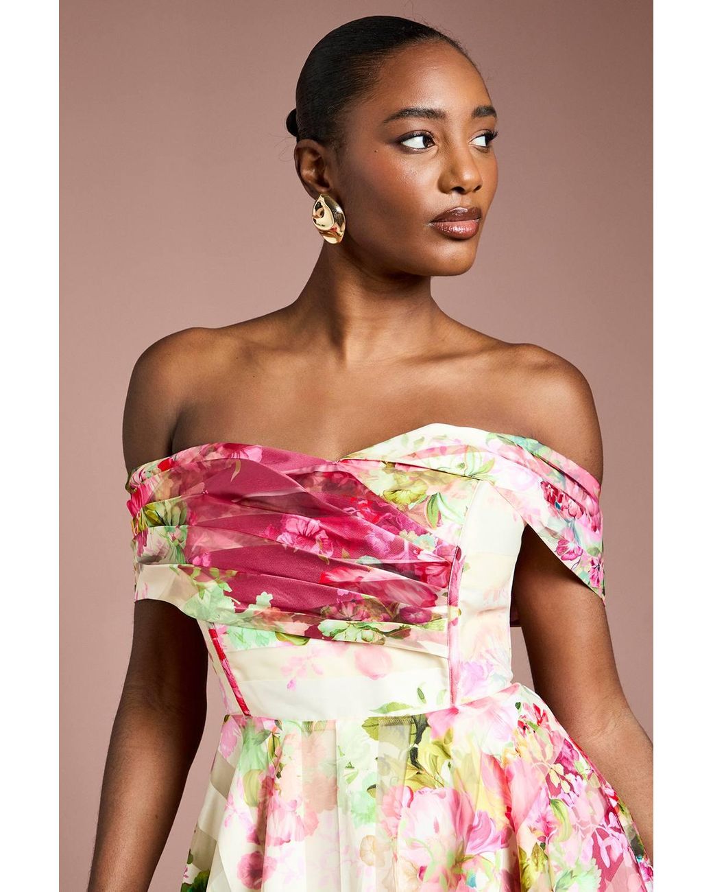 Coast Red Stripe Organza Pleat Top Midi Dress