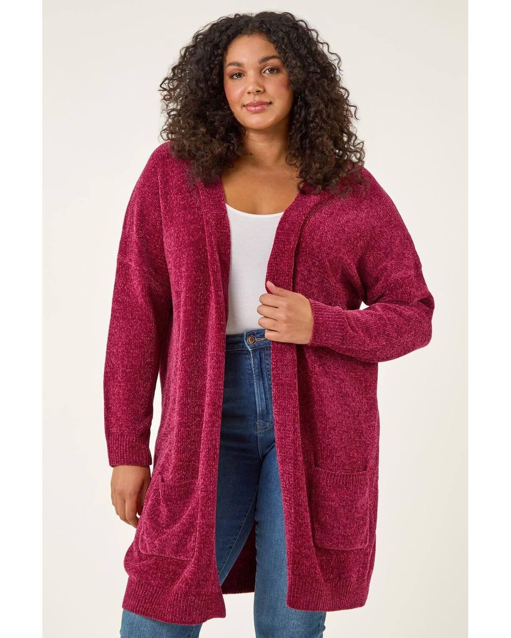 Roman Curve Textured Chennile Knit Cardigan