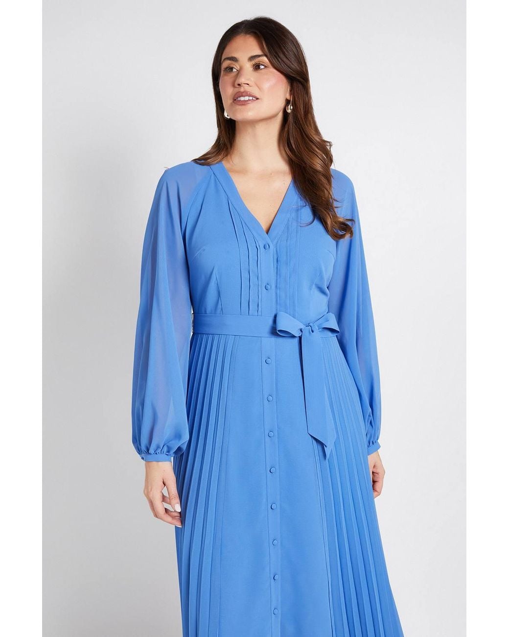 Wallis Blue Chiffon Pleat Detail Midi Dress