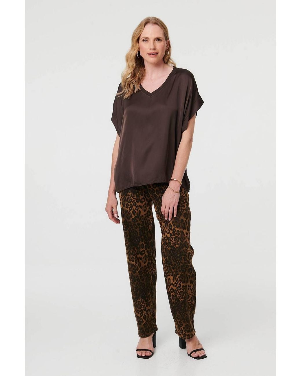 Izabel London Brown Relaxed Batwing Short Sleeve Relaxed Top
