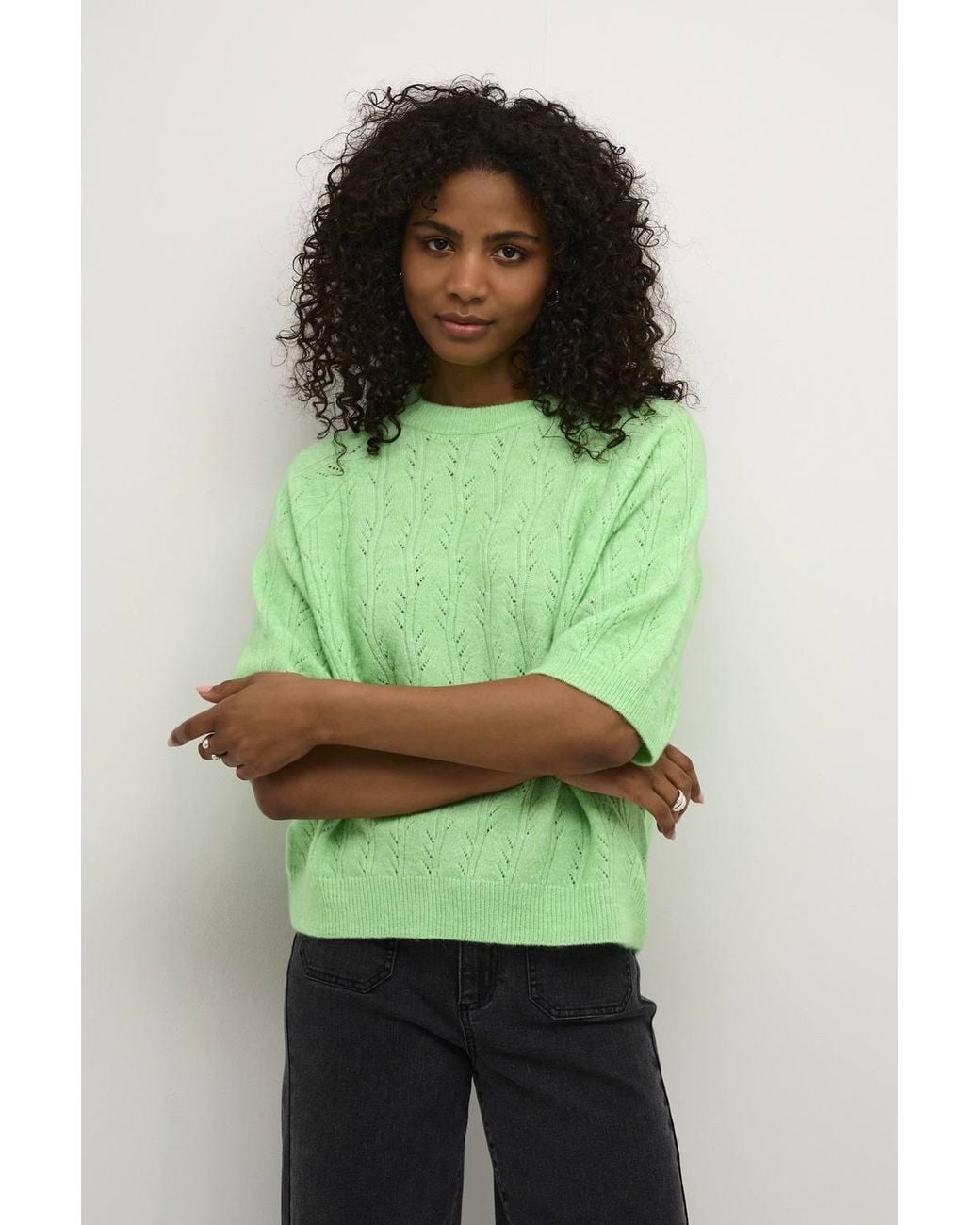 Kaffe Green Katella Half Sleeve Hole Knit Pullover