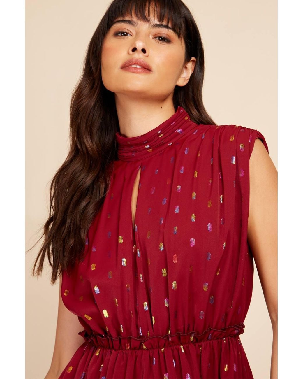 Little Mistress Berry Foil Tiered Mini Dress
