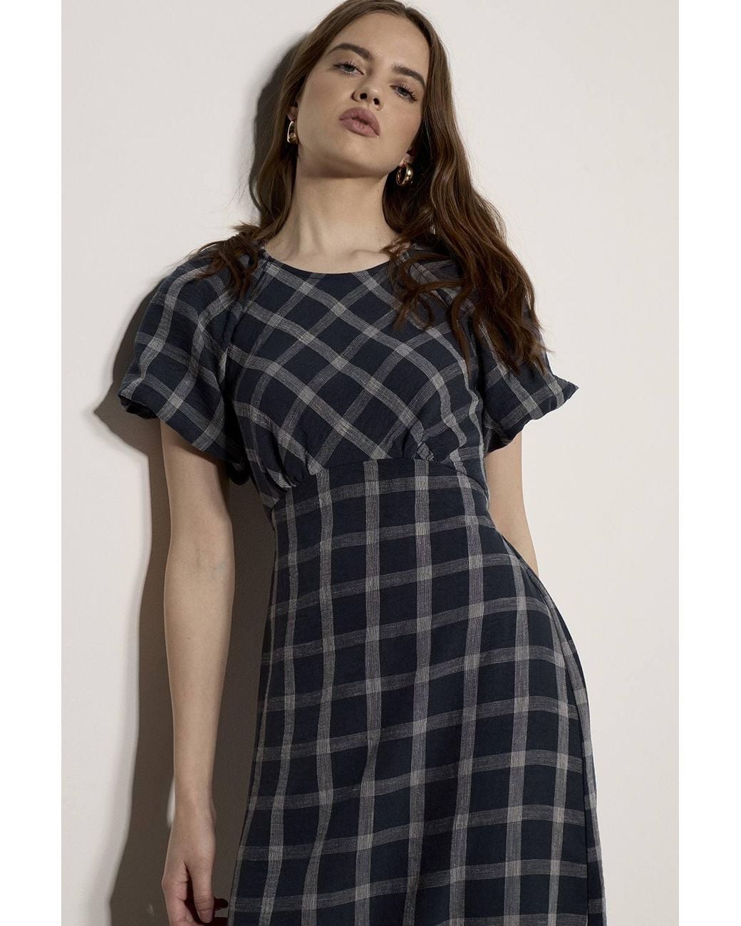 Apricot Blue Check Print Midaxi Dress