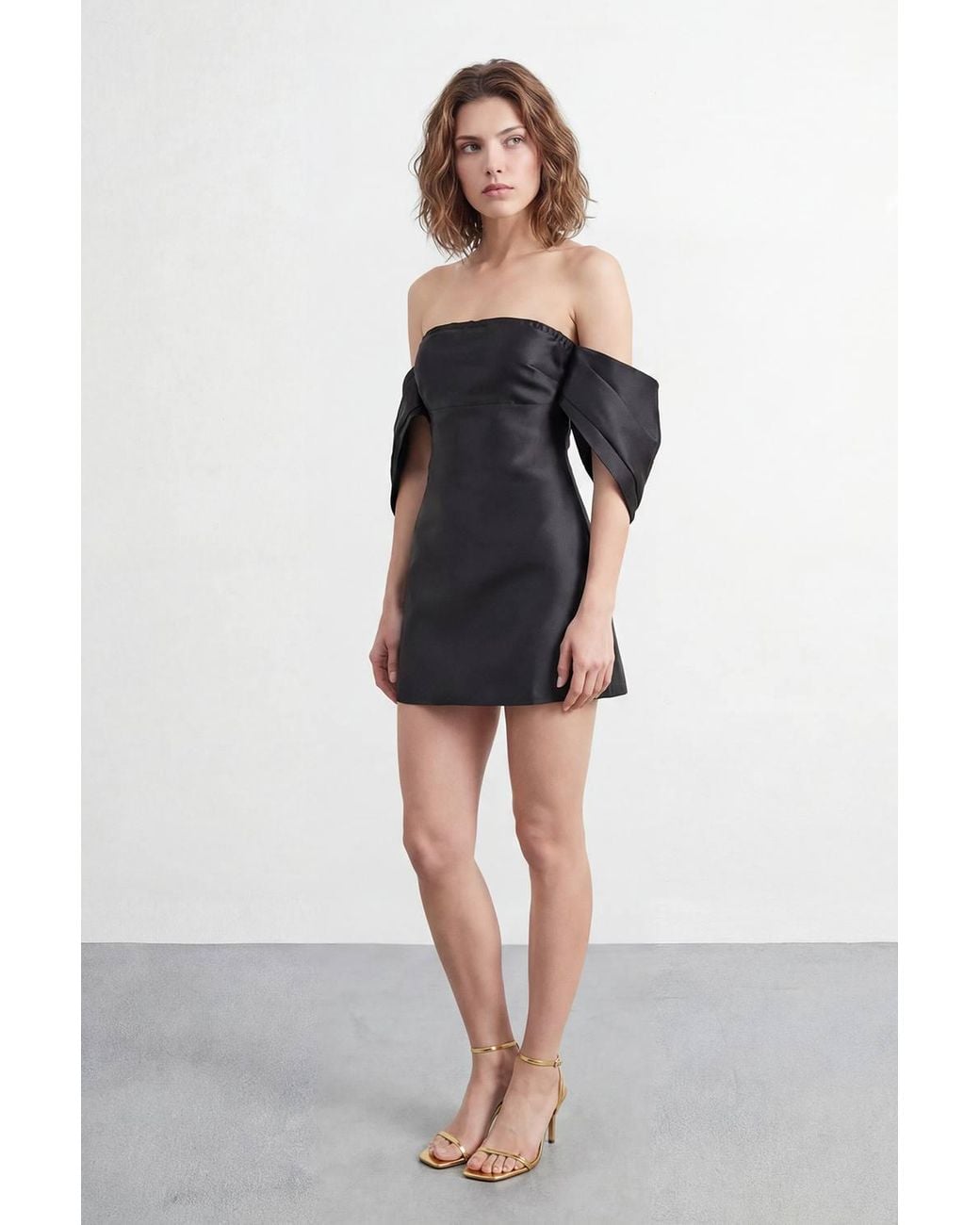 Warehouse Blue Petite Structured Puff Sleeve Bardot Mini Dress