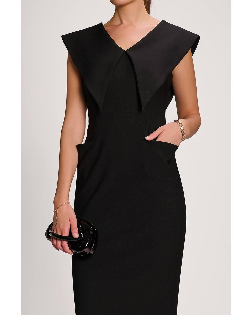 Jolie Moi Black Statement Collar Hourglass Midi Dress