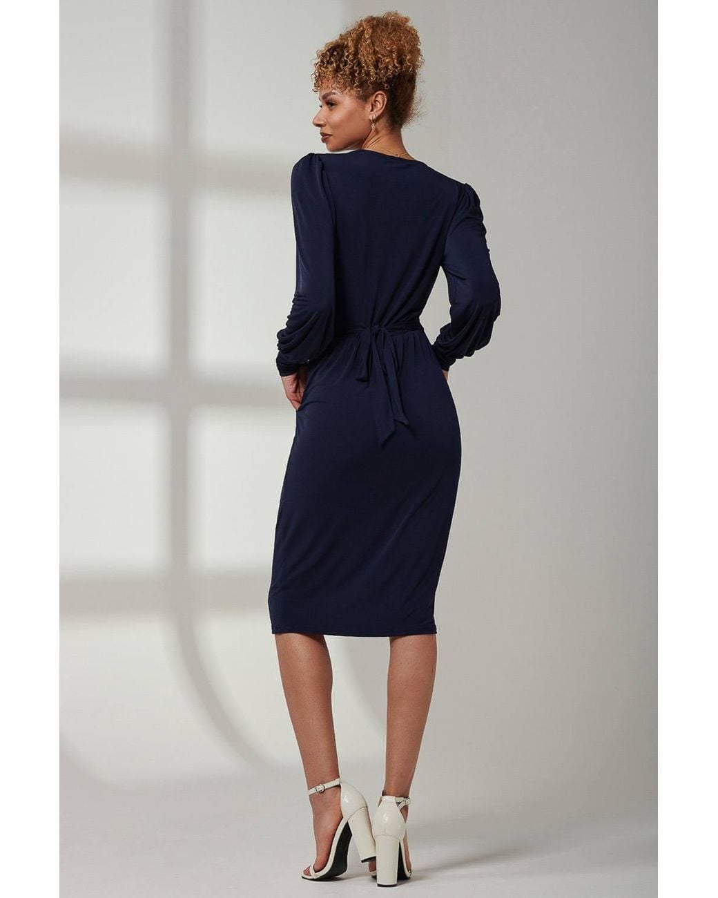Jolie Moi Blue Kinslee Long Sleeve Pegged Dress