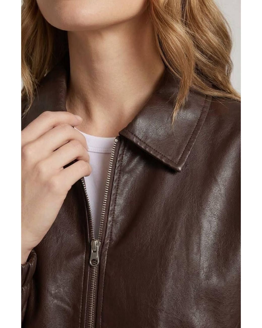 Izabel London Blue Faux Leather Collared Cropped Jacket