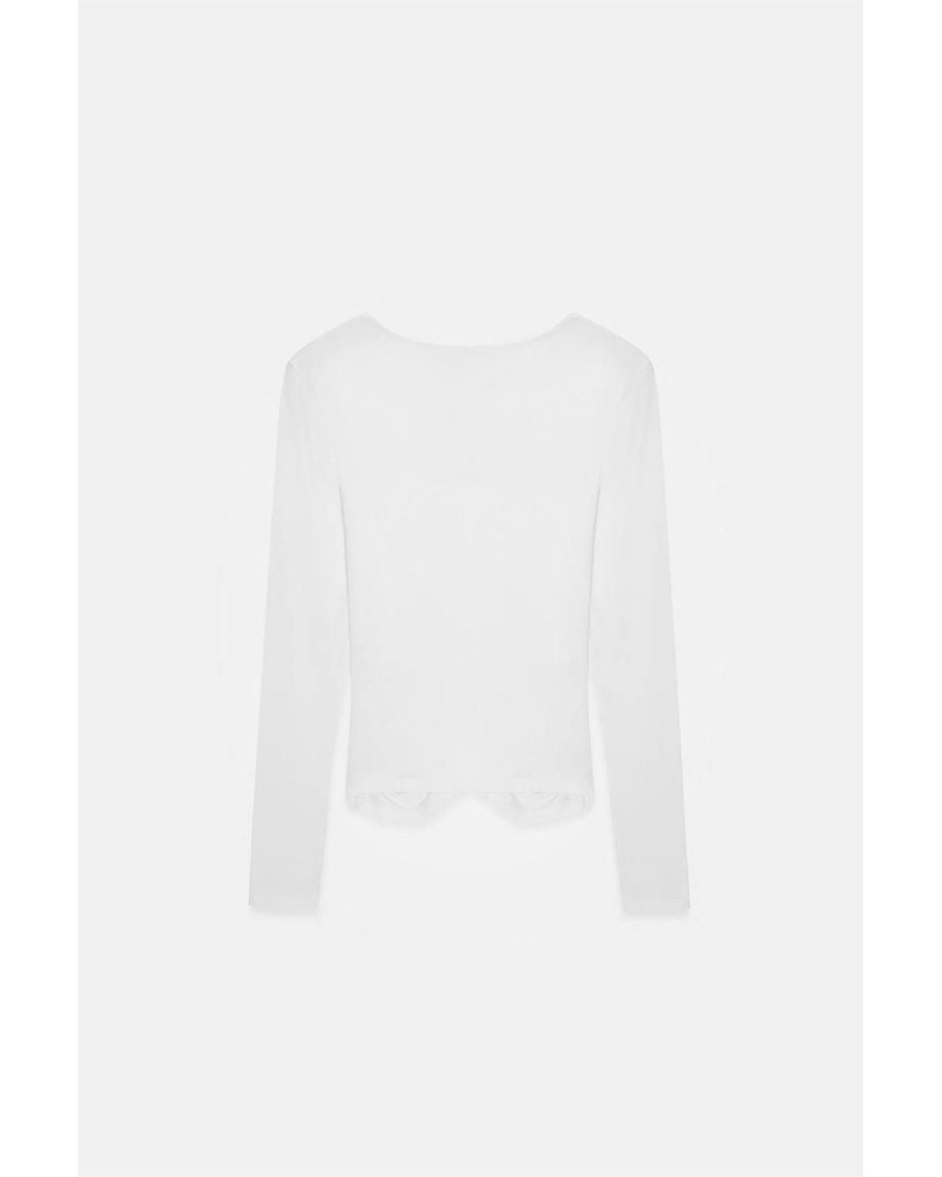 Dilvin White Slim Fit V-Neck Jersey Blouse