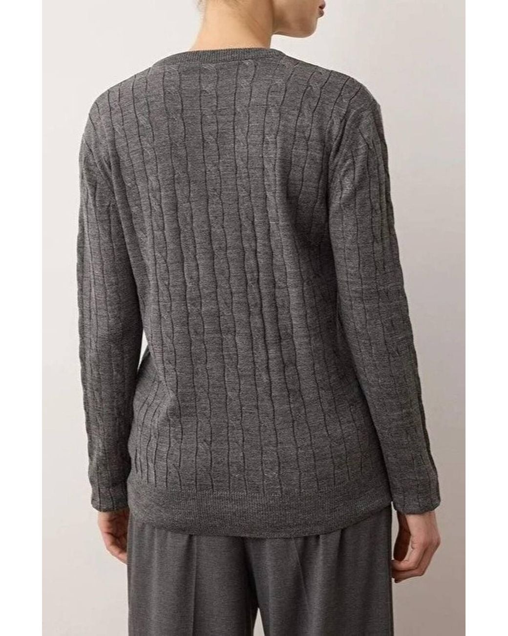WOVCOR Gray Embroidered Motif V-Neck Cable Knit Jumper