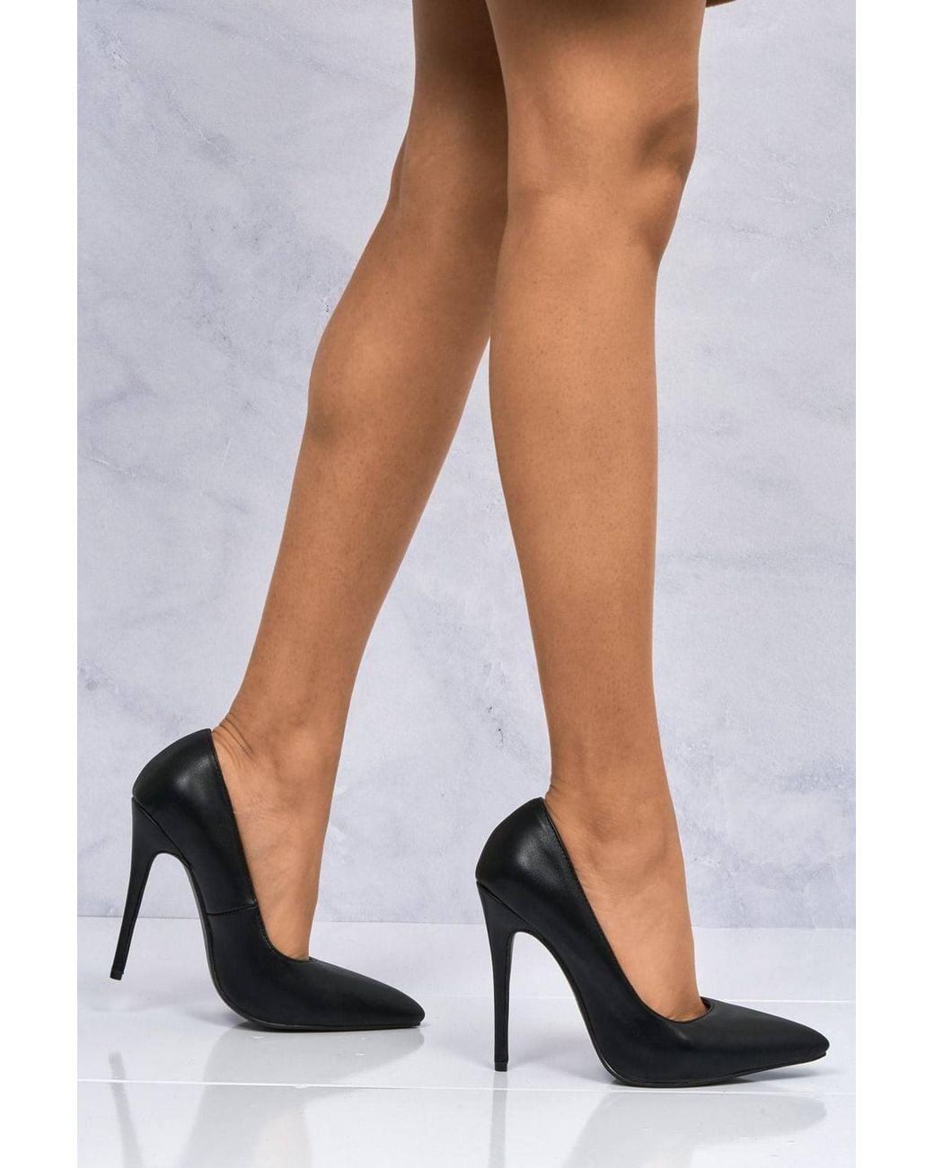 Miss Diva Gray Mila High Stiletto Heel Pu Court Shoes
