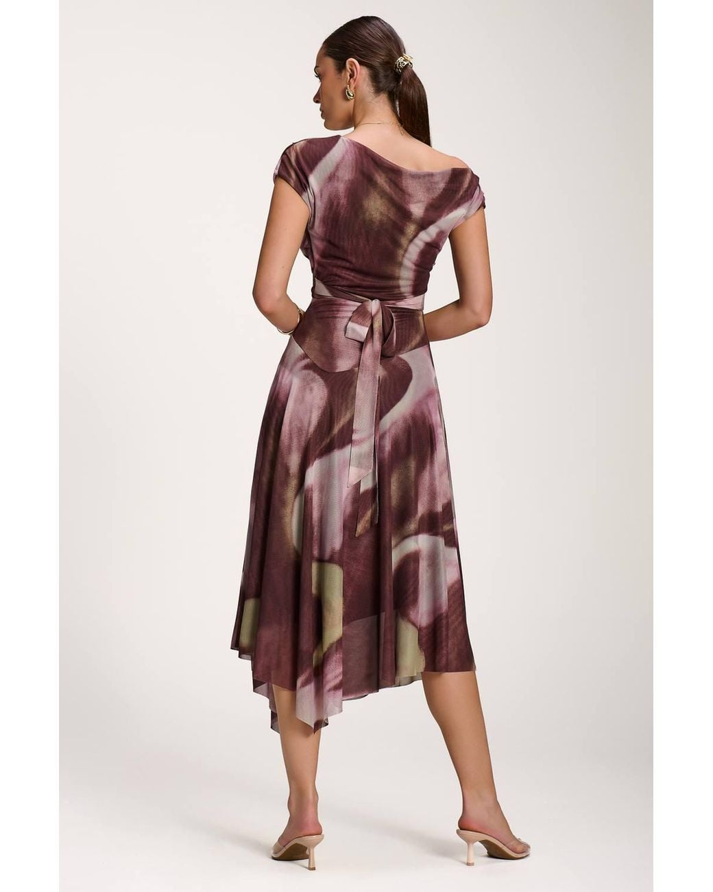 Jolie Moi Multicolor Asymmetric Draped Mesh Dress