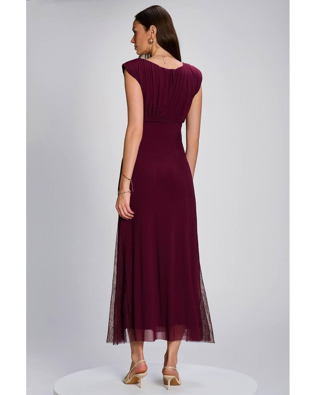 Jolie Moi Red Lace Insert Mesh Maxi Dress