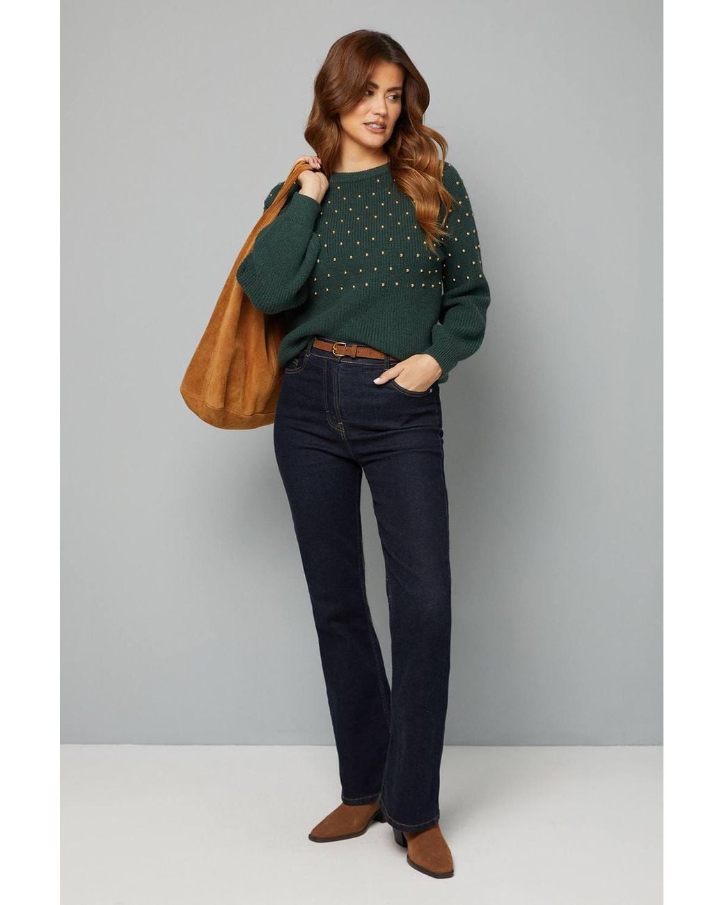Wallis Green Stud Embellished Sweater