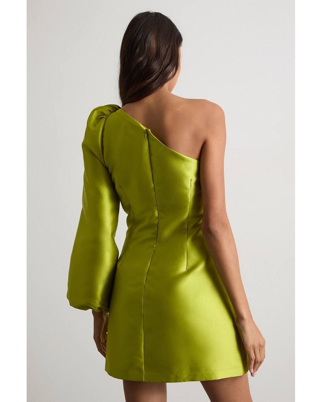 Warehouse Yellow One Shoulder Puff Sleeve Mini Dress