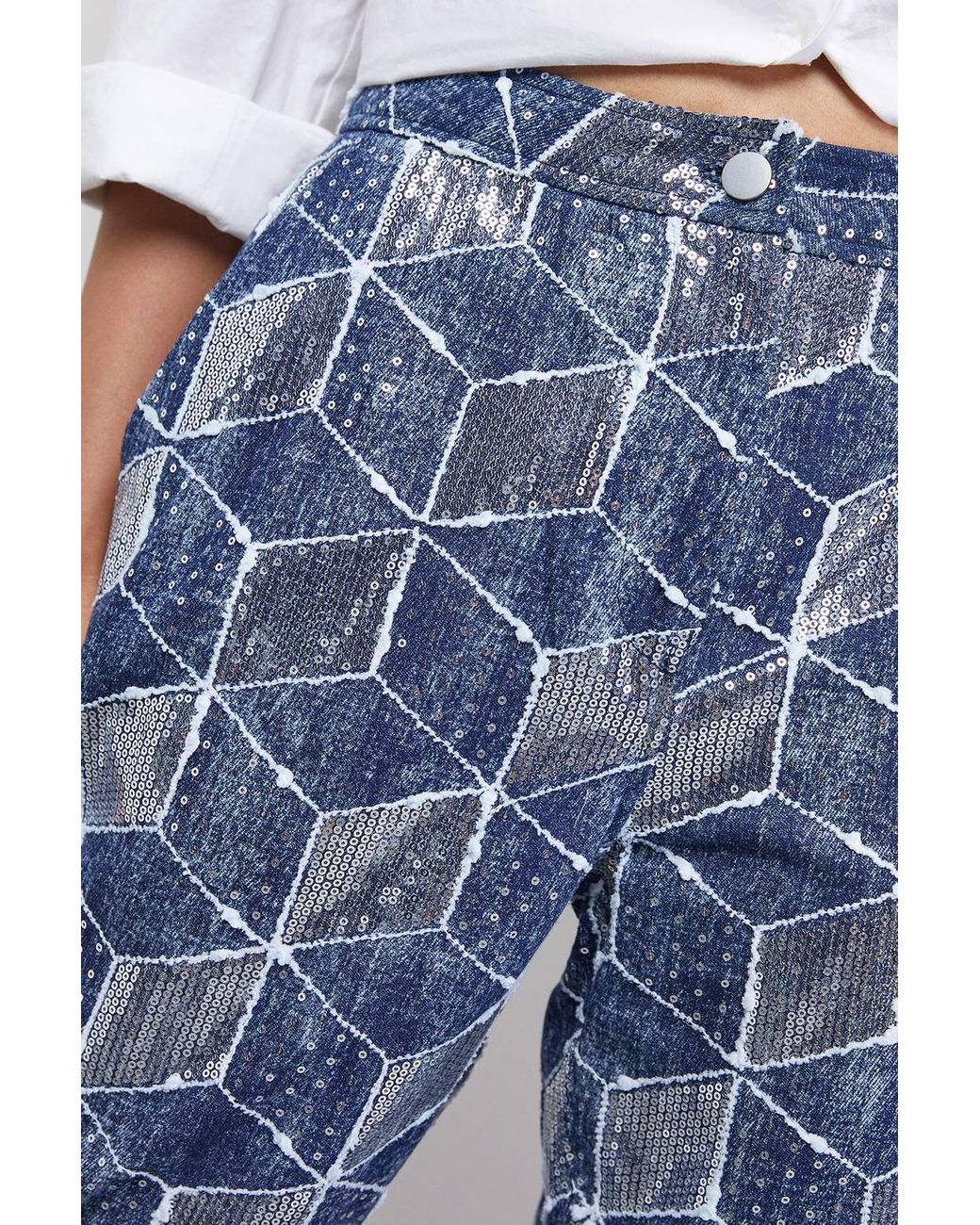 Warehouse Blue Patterned Sequin Jean