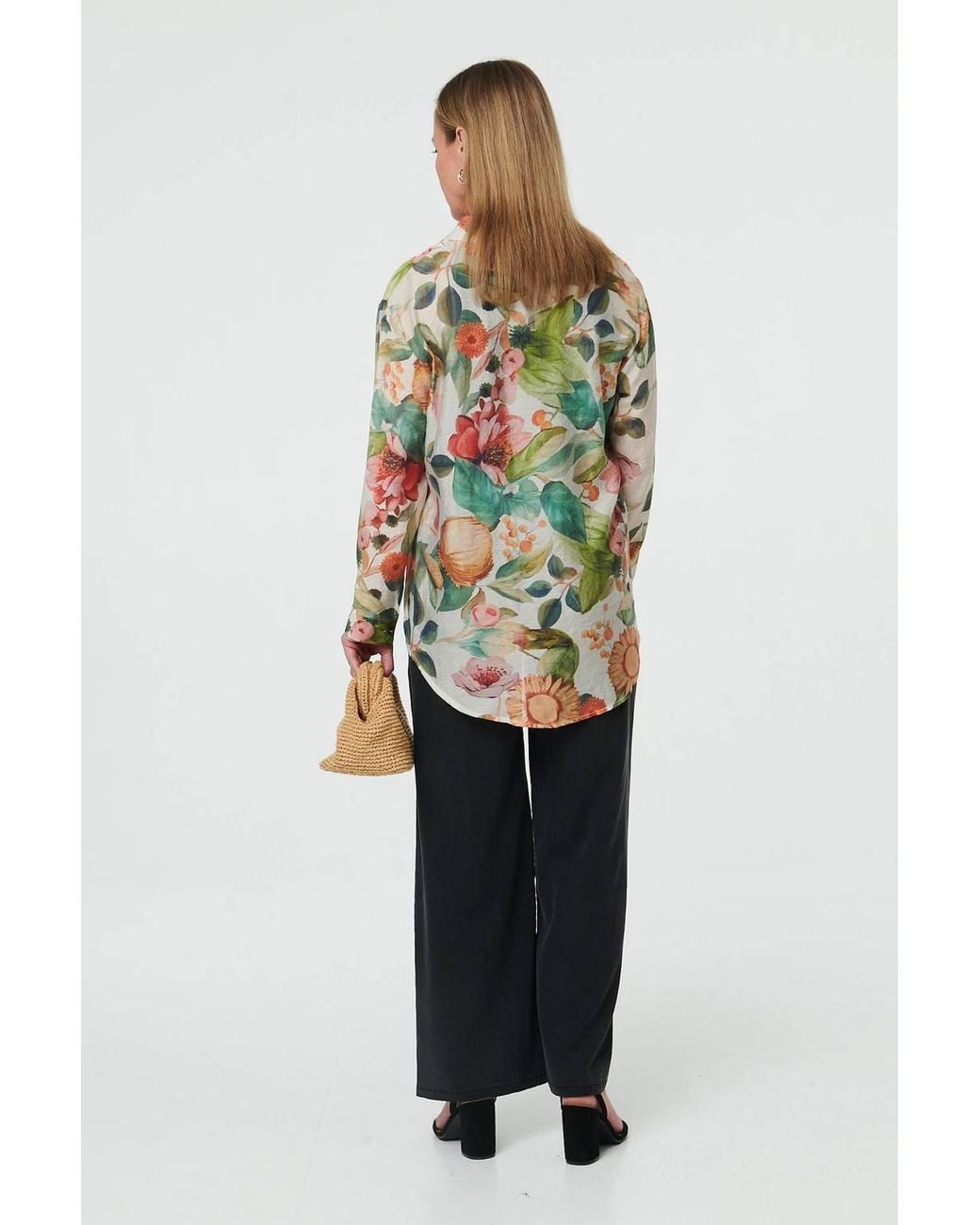Izabel London Green Floral Long Sleeve Relaxed Fit Shirt