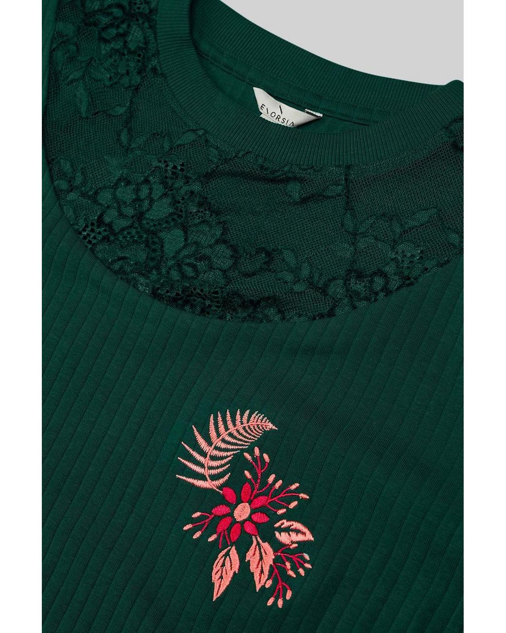 Enorsia Green Lace Detail Long Sleeve Midi Dress
