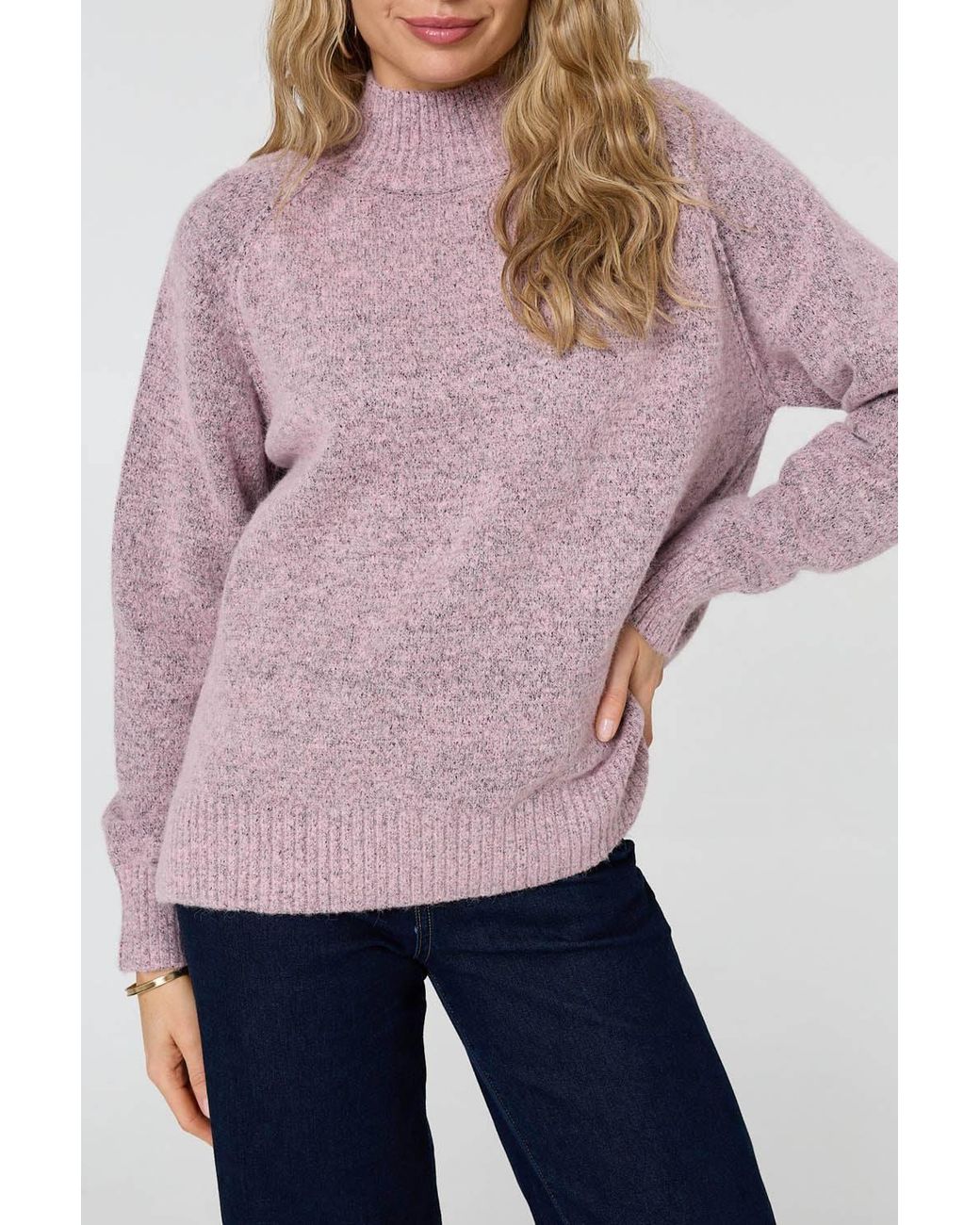 Izabel London Pink Textured High Neck Long Sleeve Jumper