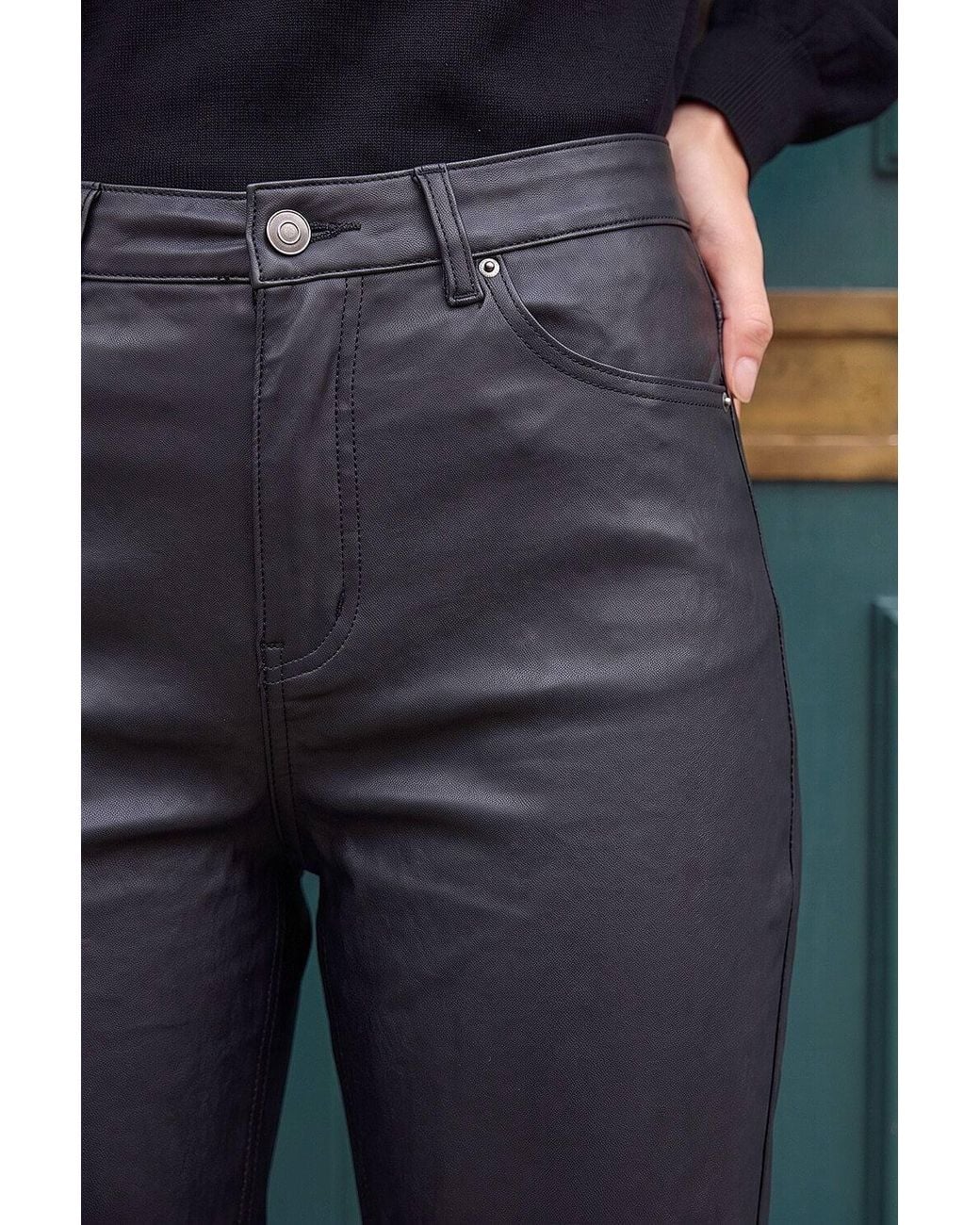 Roman Blue Faux Leather Straight Leg Stretch Jean