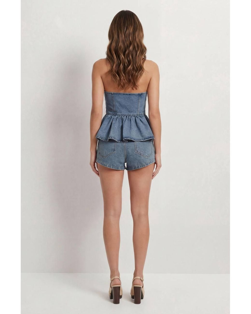 MissPap Blue Peplum Hem Denim Top