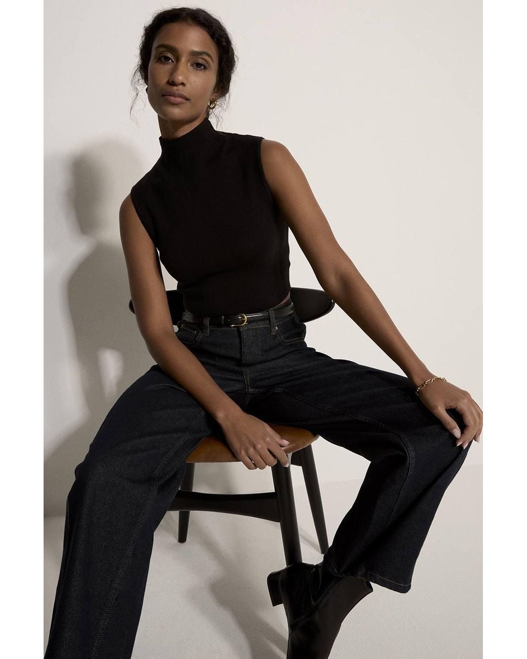 Apricot Blue High Neck Knitted Crop Top