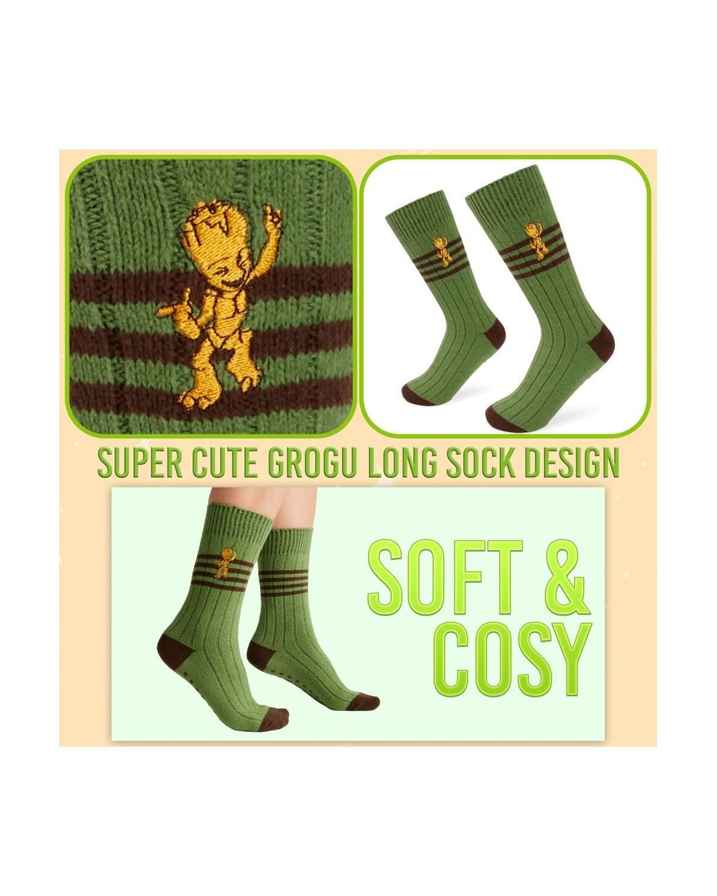 Marvel Green Groot Long Stripe Socks